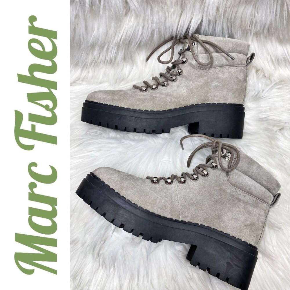 NWOB‎ MARC FISHER LTD NAIRY SUEDE LEATHER SHEARLING PLATFORM LUG SOLE BOOT, SIZE